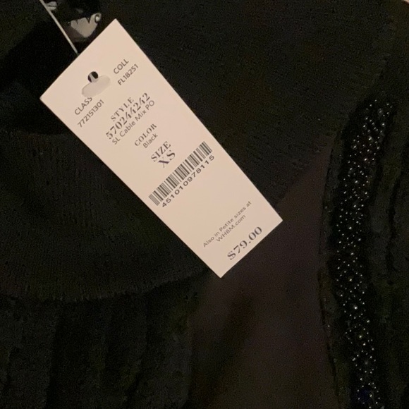 BNWT 💕WHBM Sleeveless Mixed Media Cable Knit & Beaded-Trim Sweater | Sz XS - Picture 5 of 6